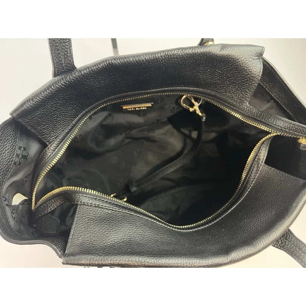 Tory Burch Thea Slouchy Handbag Satchel Black Pebbled Leather Zip Closure